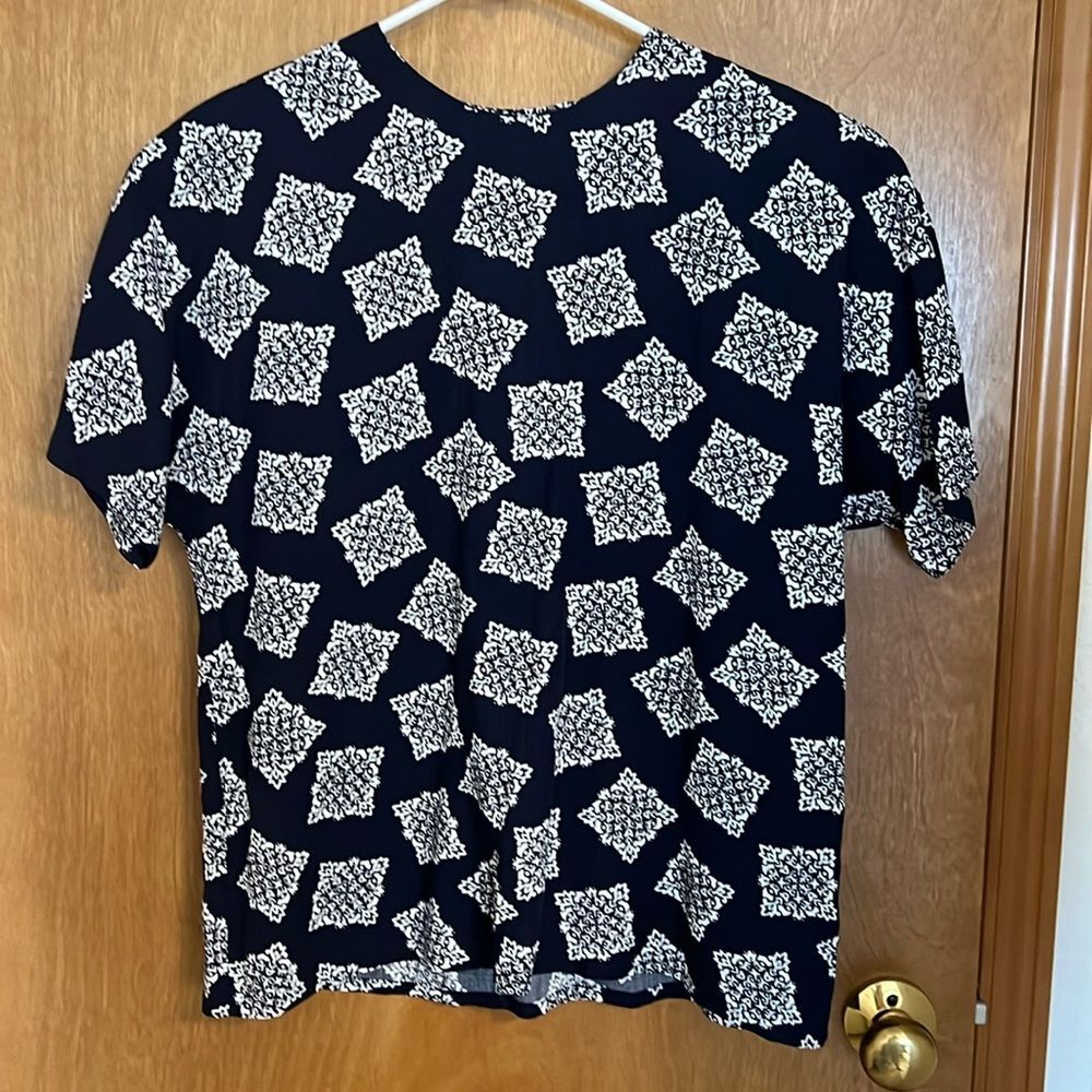 Vintage Pendleton Country Sophisticates Navy Blue White Blouse Size14